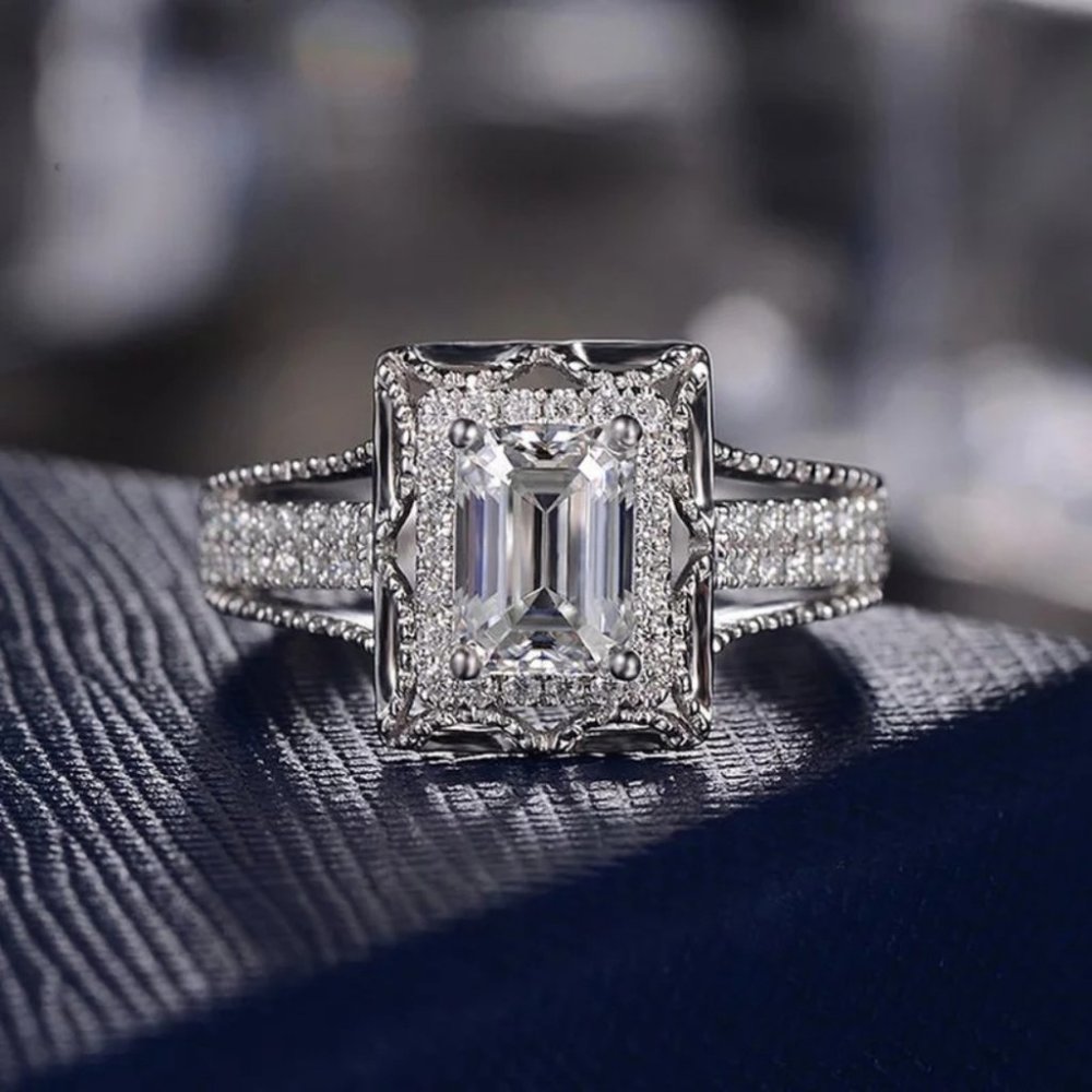 *NEW 925 Sterling Silver Diamond Halo Squar - Picture 4 of 5